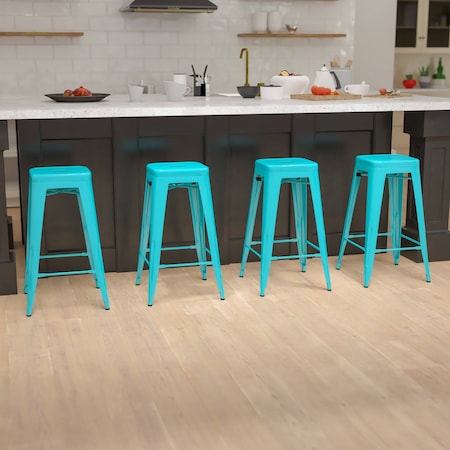 Flash Furniture 30" High Metal Indoor Stackable Bar Stool, Teal, PK4 4-ET-31320-30-TL-R-GG